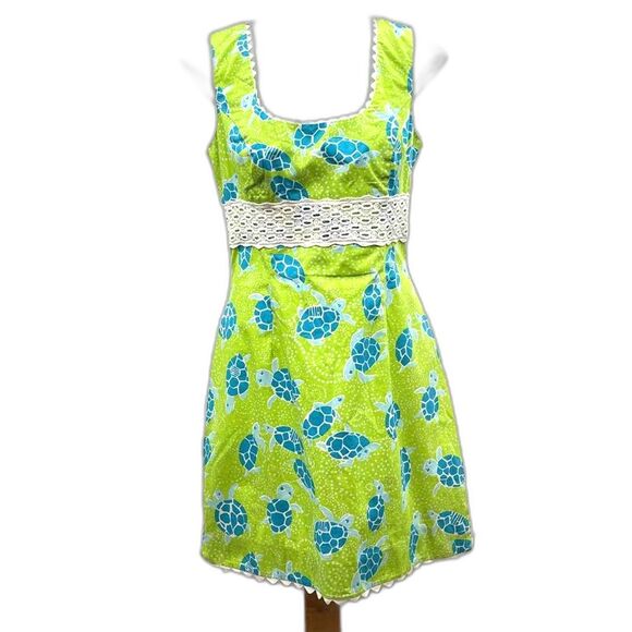 Lilly Pulitzer Dress Sea Turtle Print w White Lace Trim Details Sz 12 Cotton - Picture 1 of 10